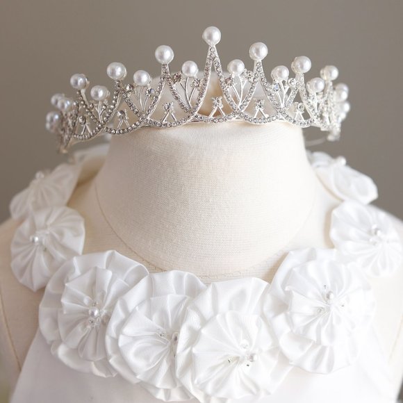 Off-White/Ivory Dress with Tiara Formal Flower Girl Size 5 Special Occasion NWT - Picture 7 of 7